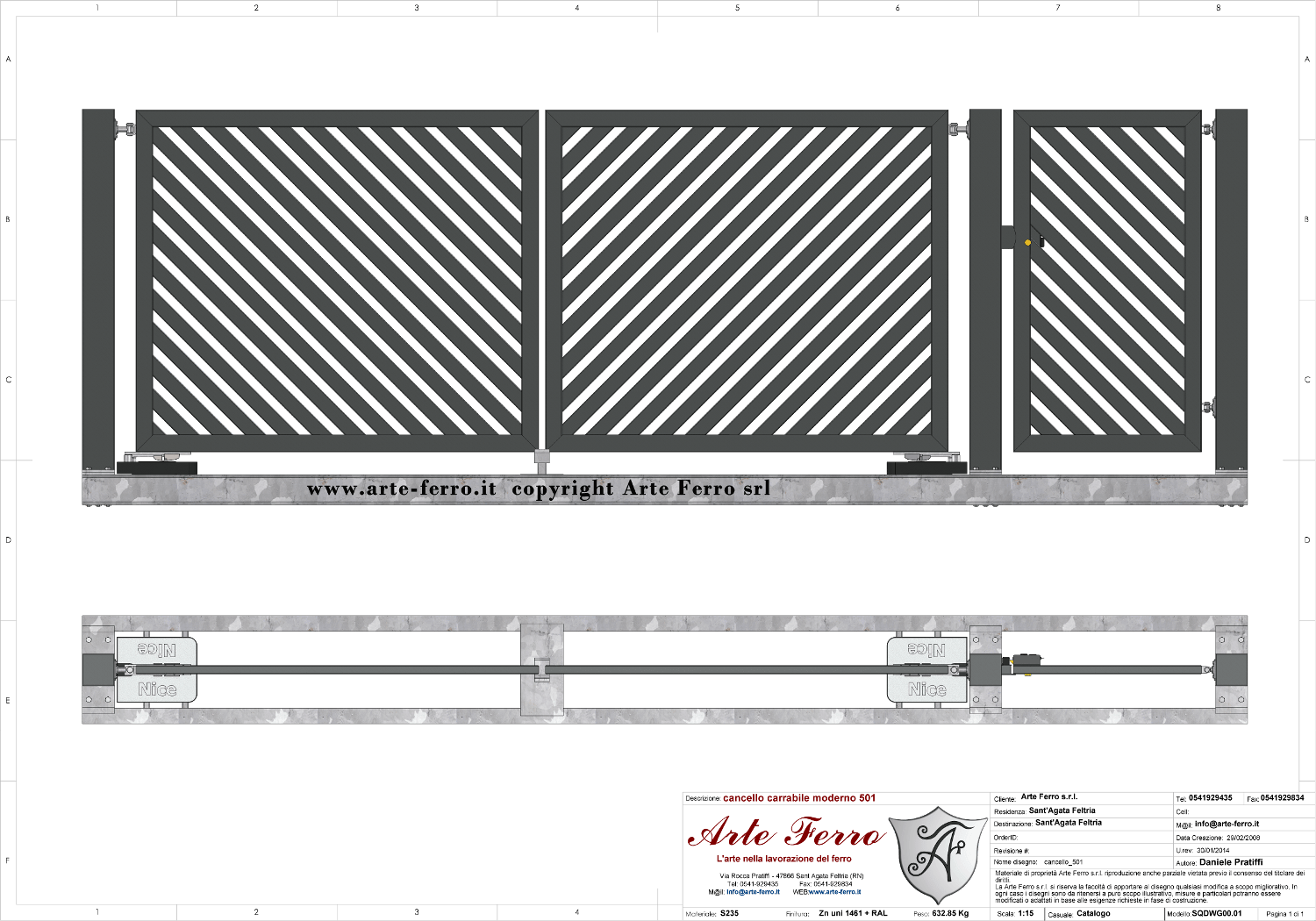 Cancello In Ferro Zincato Moderno 501 A Doghe Diagonali